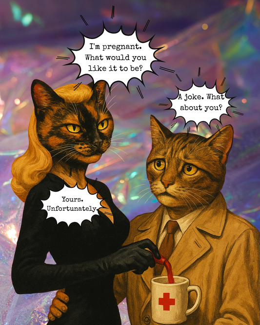Iβm pregnant. What would you like it to be? A joke. What about you? Yours. Unfortunately. β Free Digital Print (Low-Res)