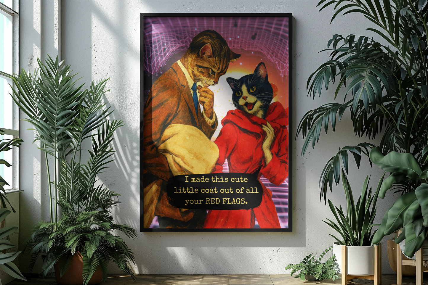 Red Flags Cat Poster · Framed Dark Humor Art Print