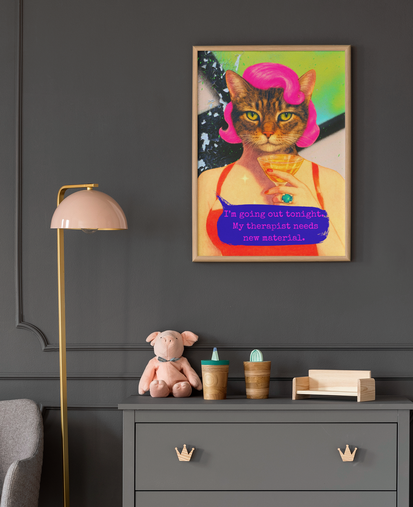 Framed Cat Poster Funny Quote Vintage Wall Art Therapist Humor