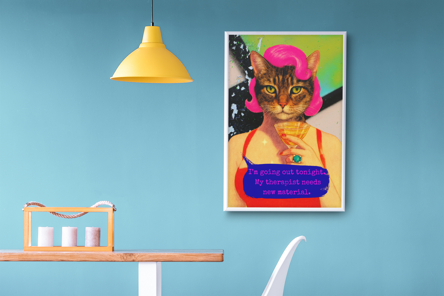 Framed Cat Poster Funny Quote Vintage Wall Art Therapist Humor
