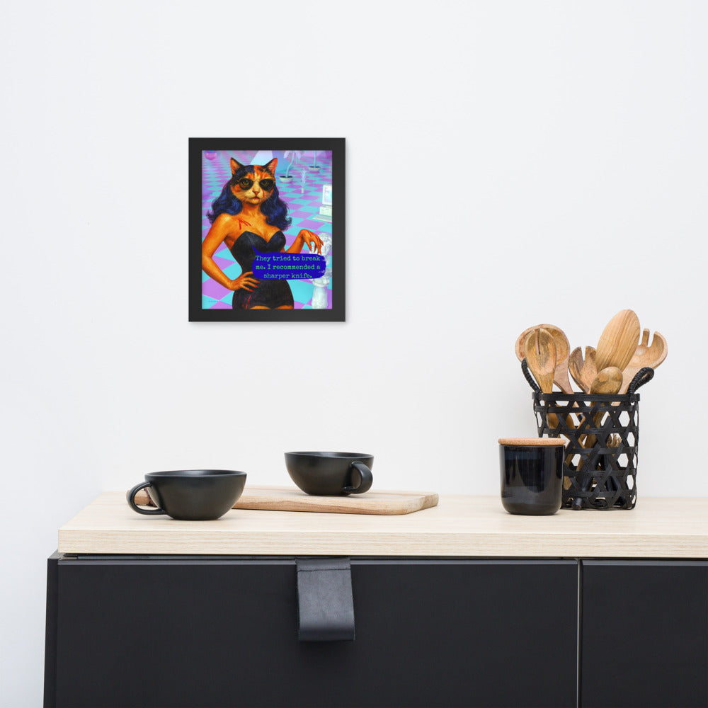 Feminist Cat Art Dark Humor Poster Sarcastic Vintage Framed