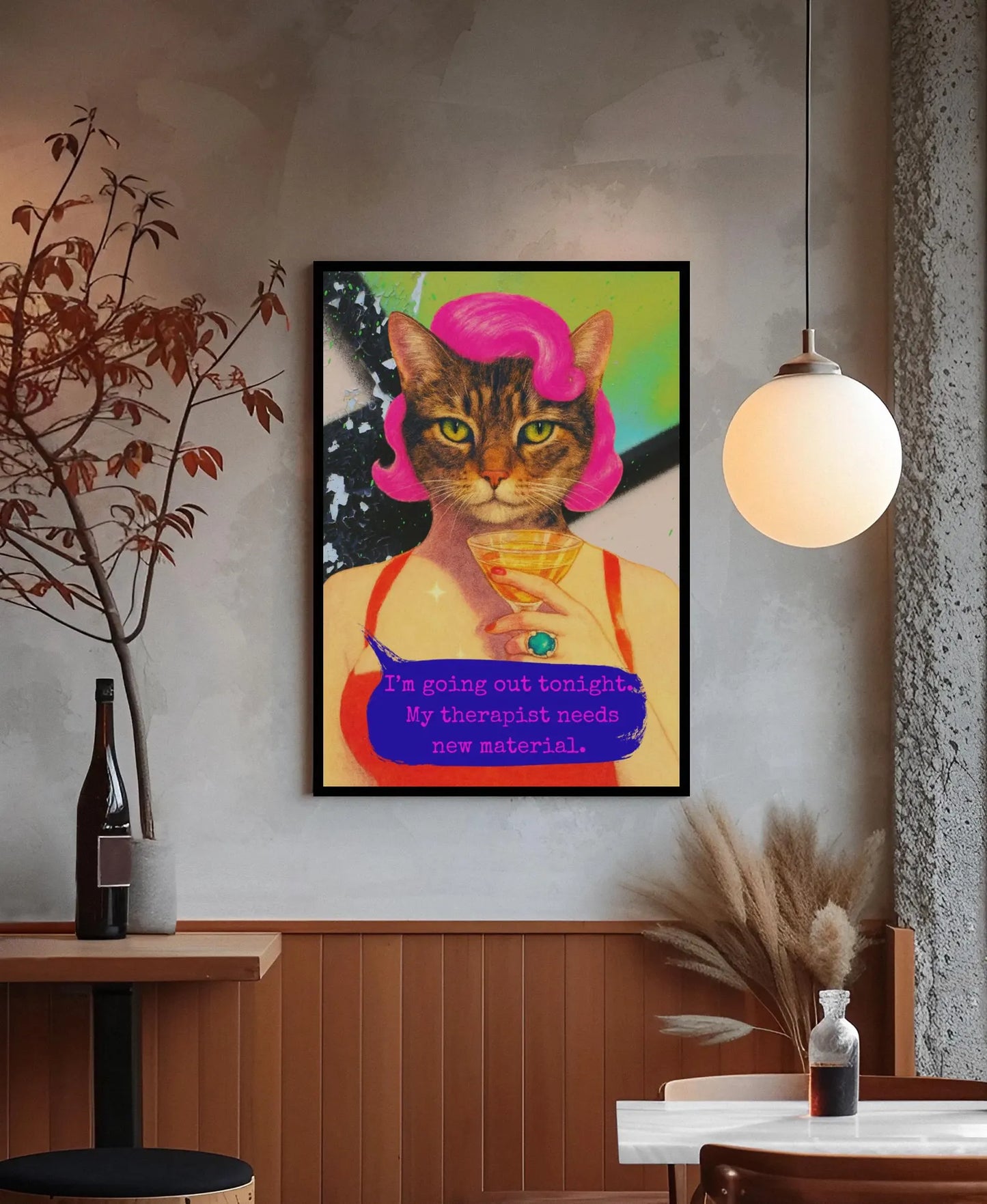 Framed Cat Poster Funny Quote Vintage Wall Art Therapist Humor