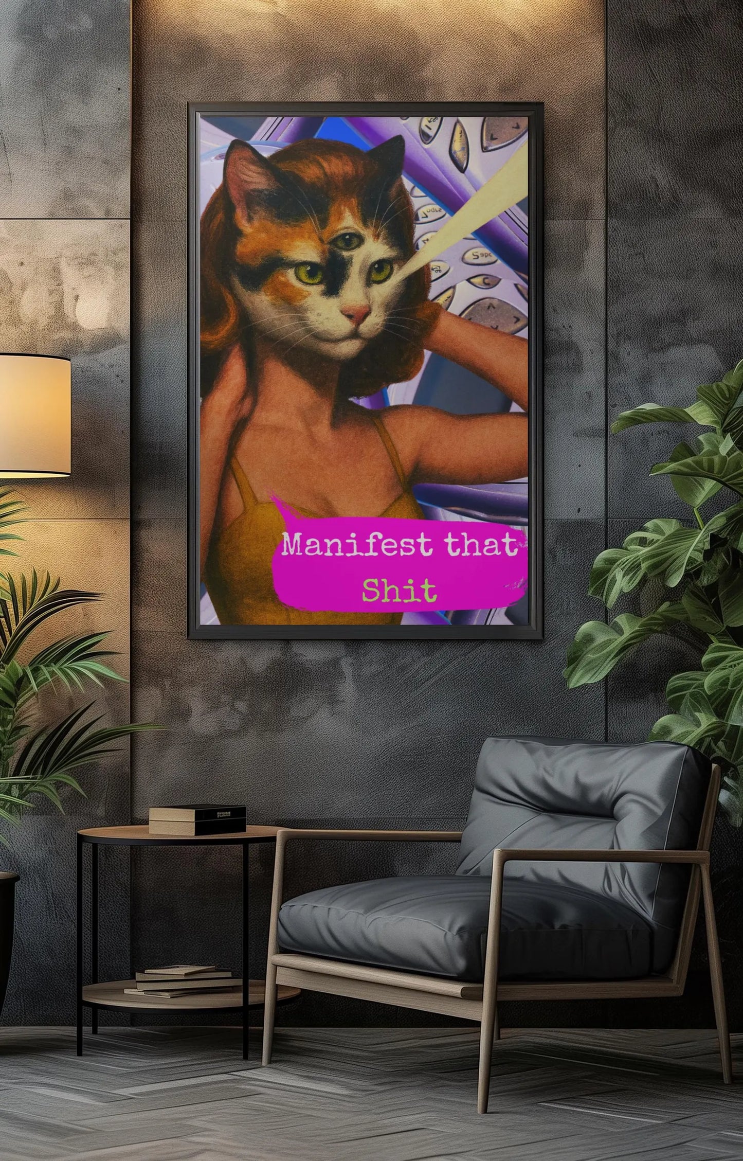 Framed Cat Poster Manifest Quote Vintage Witchy Wall Art Feminist