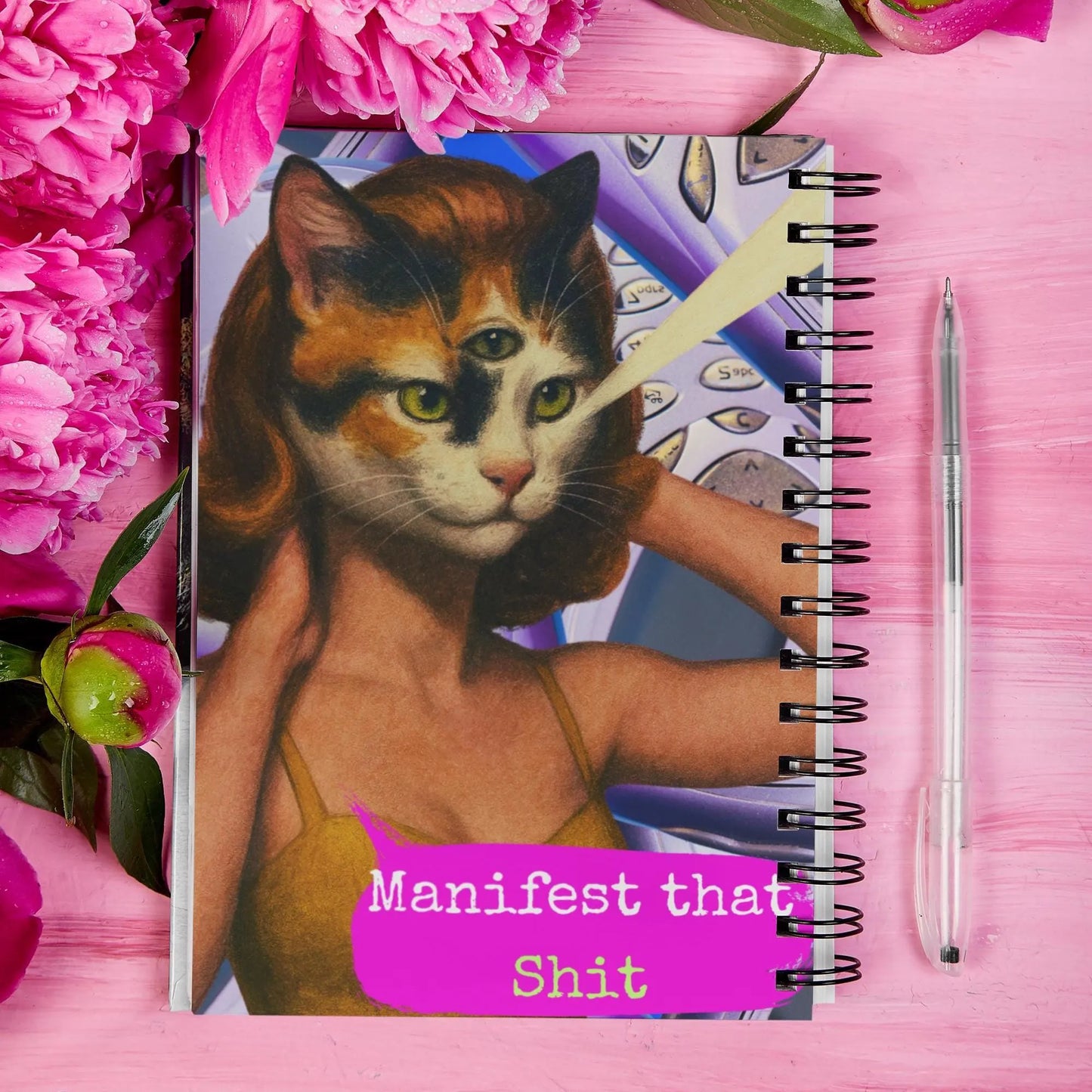 Notebook Spiral Sarcastic Cat Quote: MANIFEST THAT SHIT