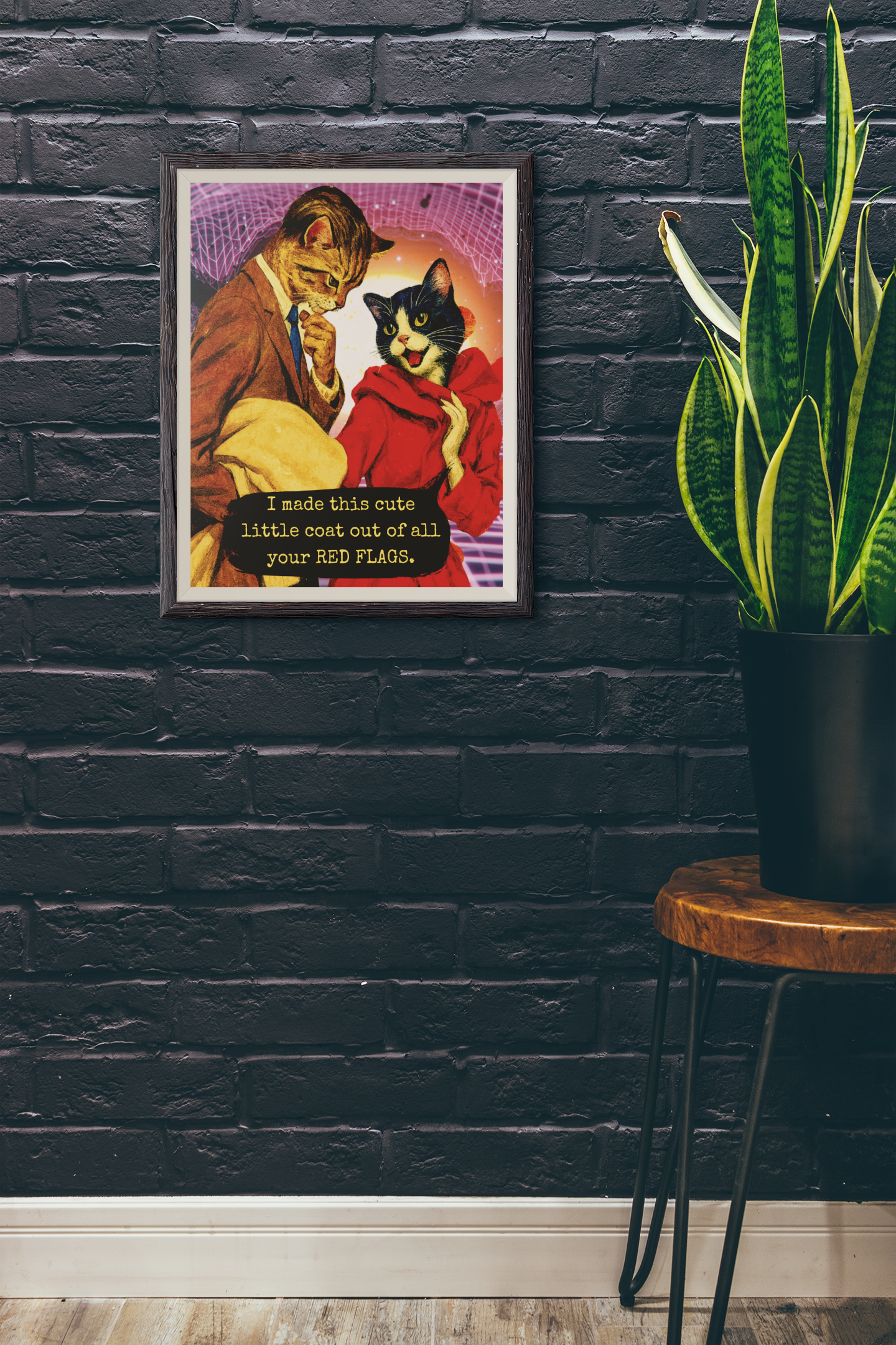 Red Flags Cat Poster · Framed Dark Humor Art Print