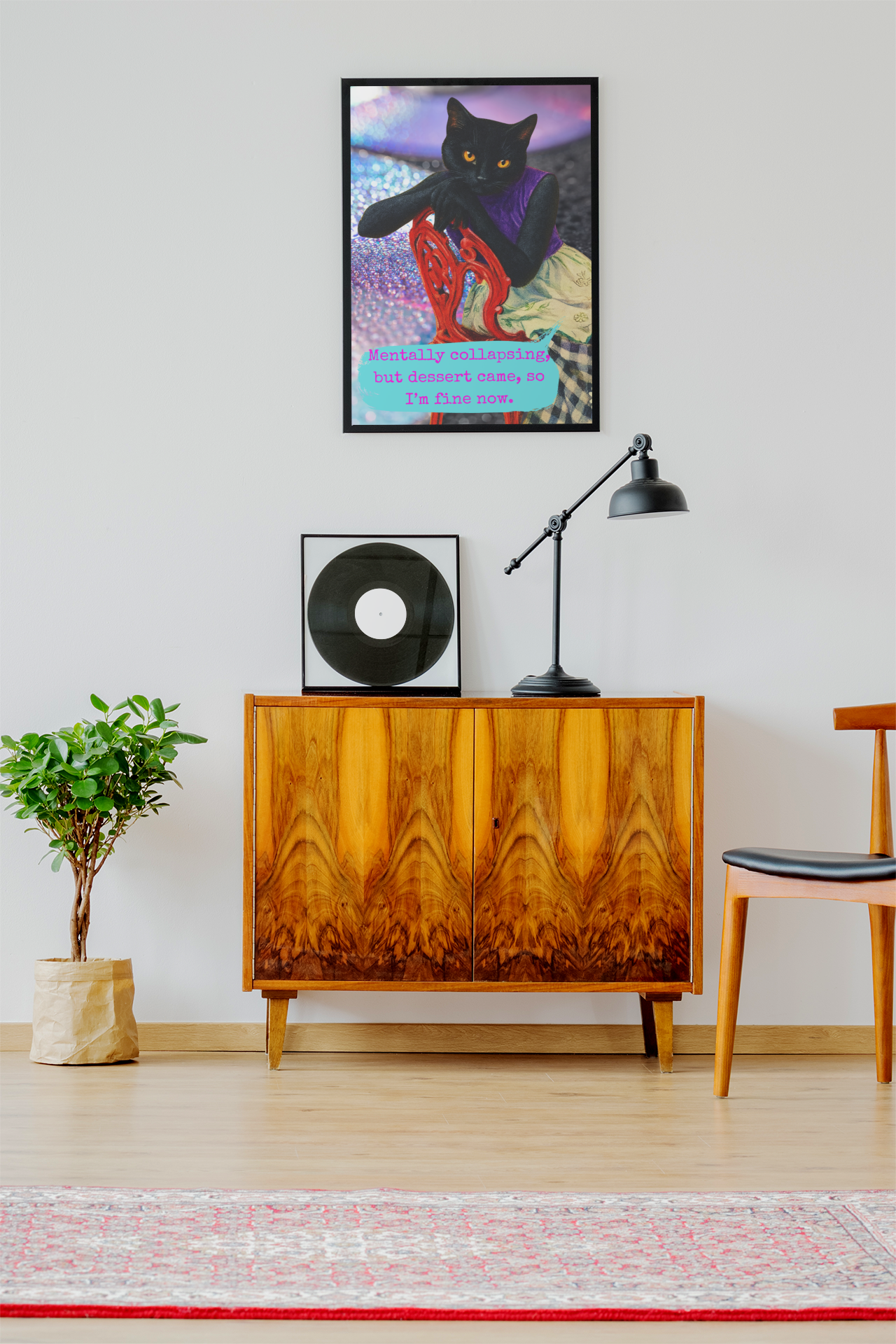 Framed Cat Poster Sarcastic Quote Vintage Wall Art Mental Humor