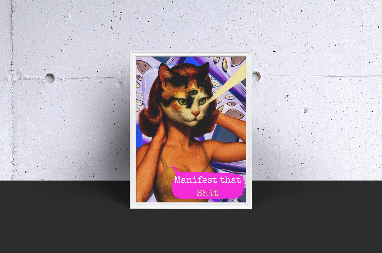 Framed Cat Poster Manifest Quote Vintage Witchy Wall Art Feminist