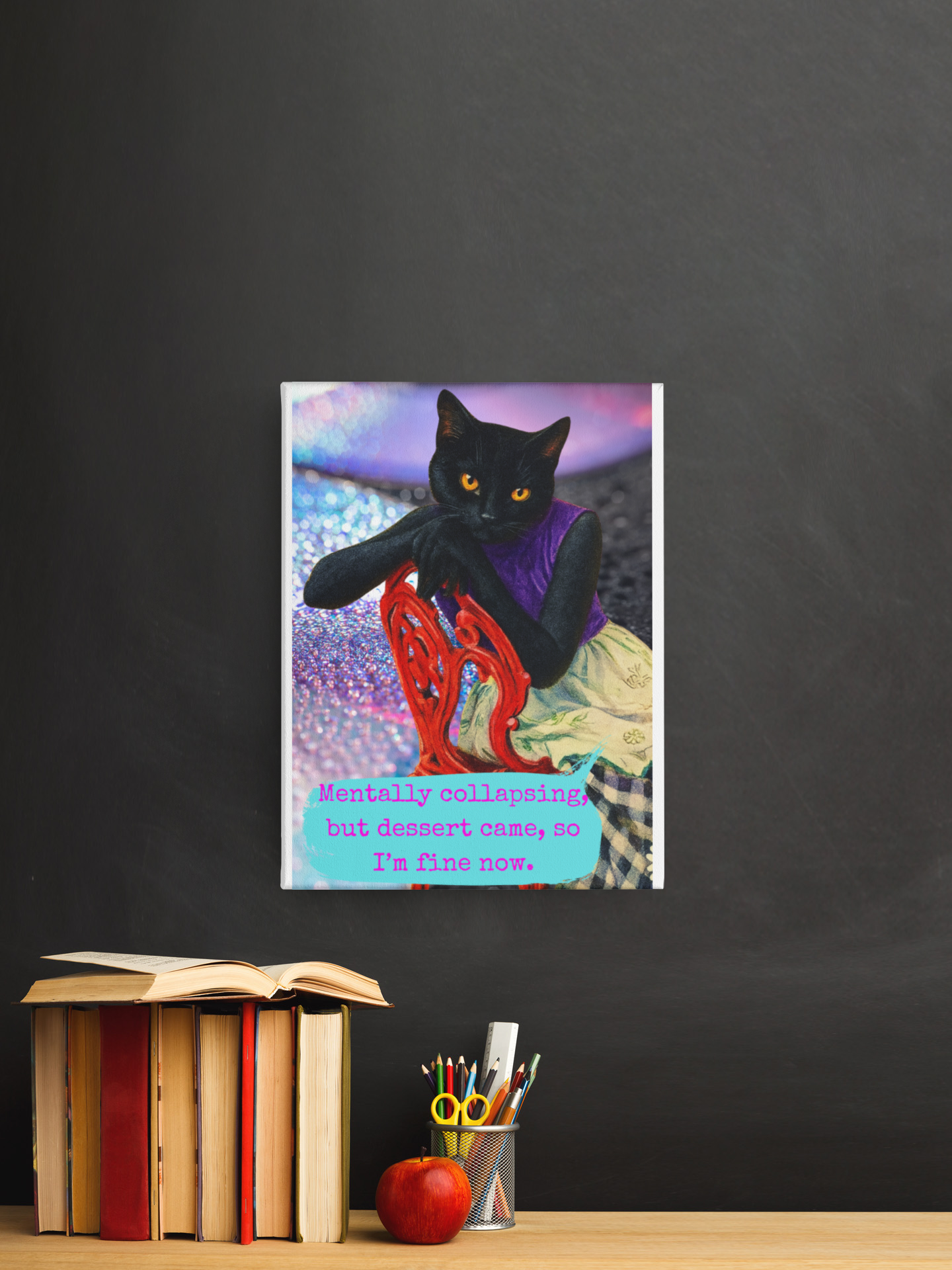 Framed Cat Poster Sarcastic Quote Vintage Wall Art Mental Humor