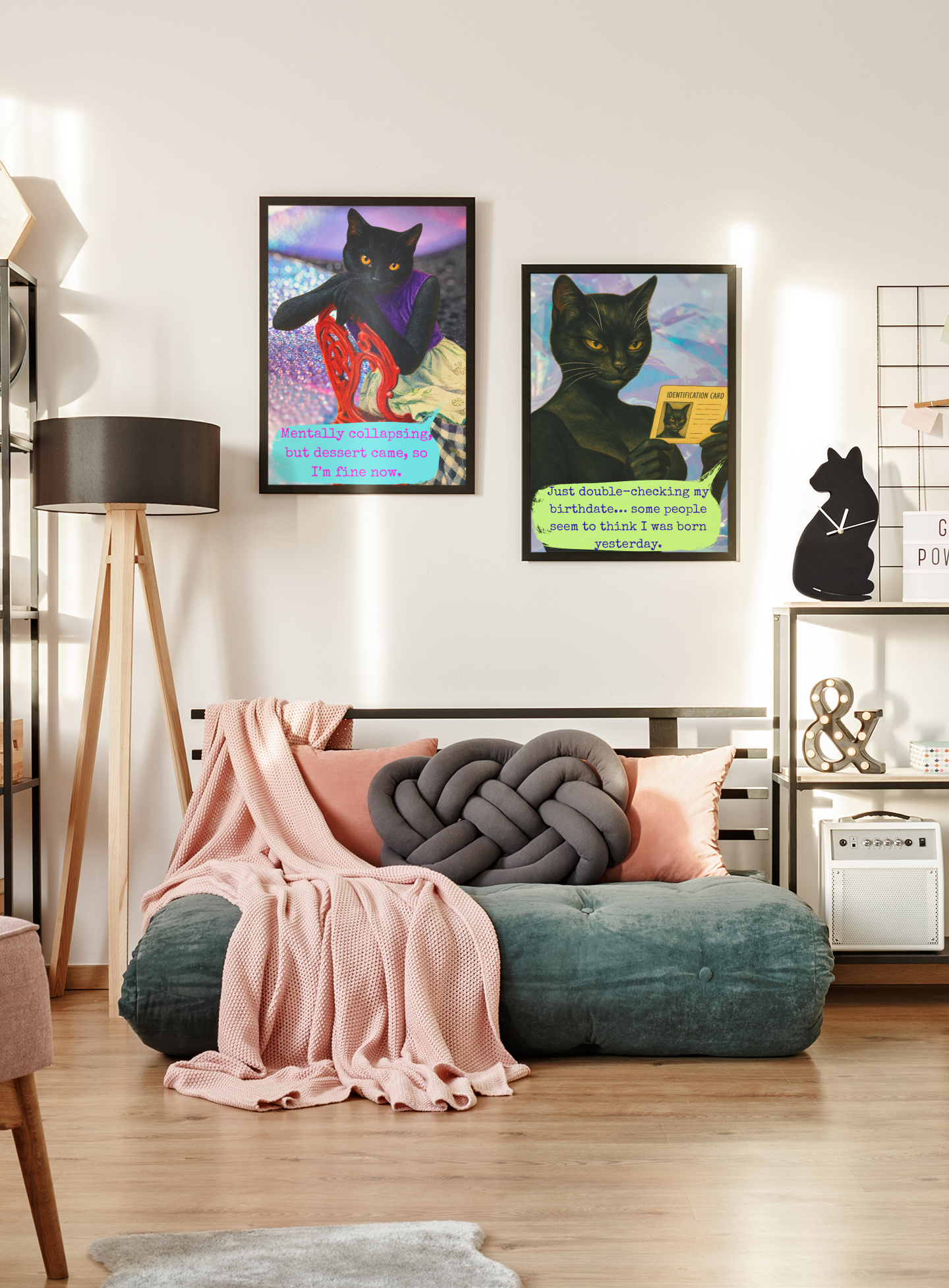 Framed Cat Poster Sarcastic Quote Vintage Wall Art Mental Humor