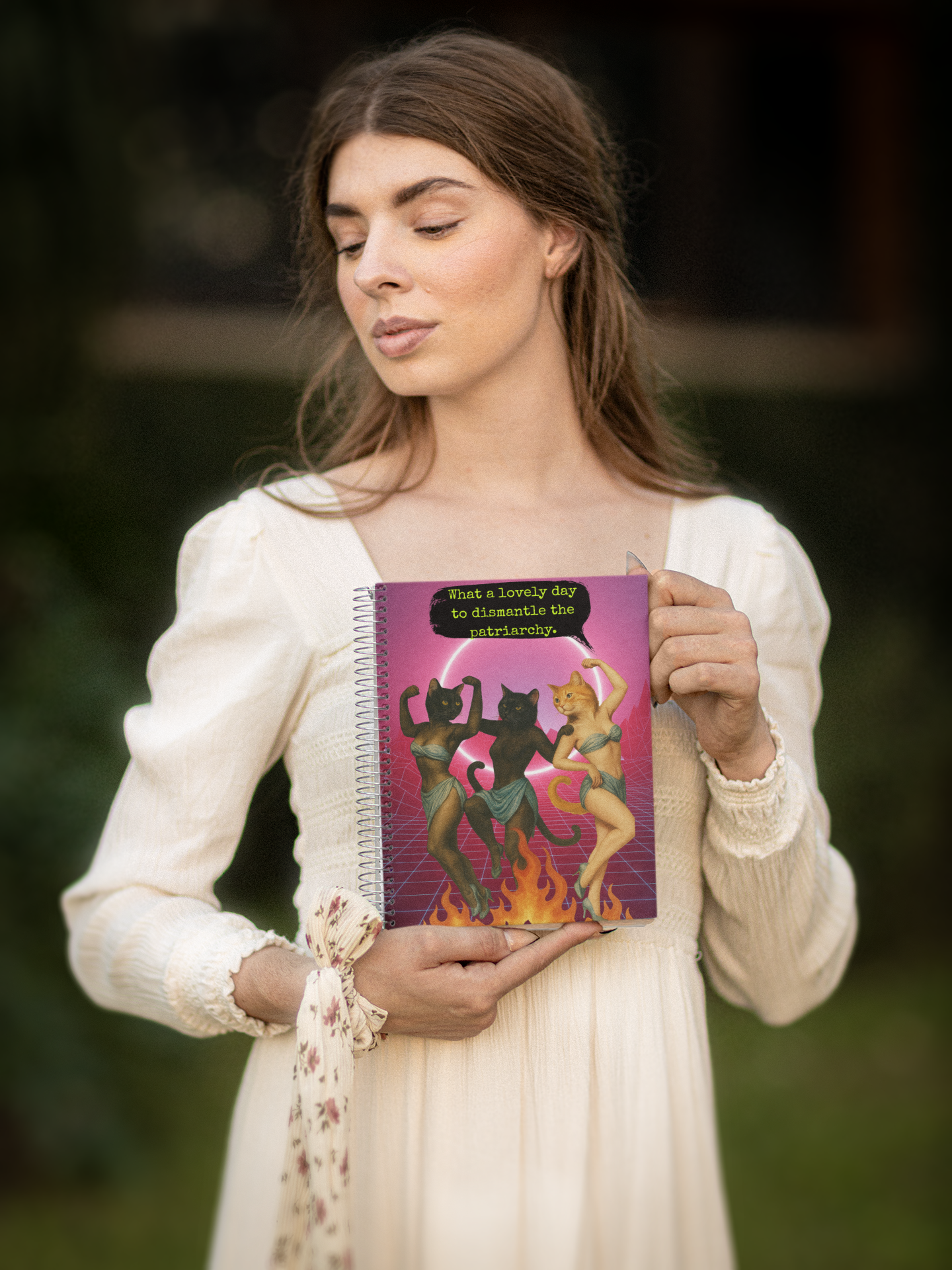 Notebook Spiral Sarcastic Cat Quote: What a Lovely Day to dismantle the Patriarchy