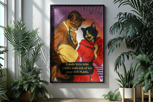 Red Flags Cat Poster · Framed Dark Humor Art Print