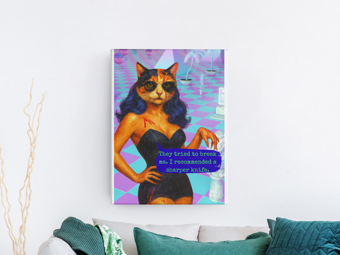 Feminist Cat Art Dark Humor Poster Sarcastic Vintage Framed