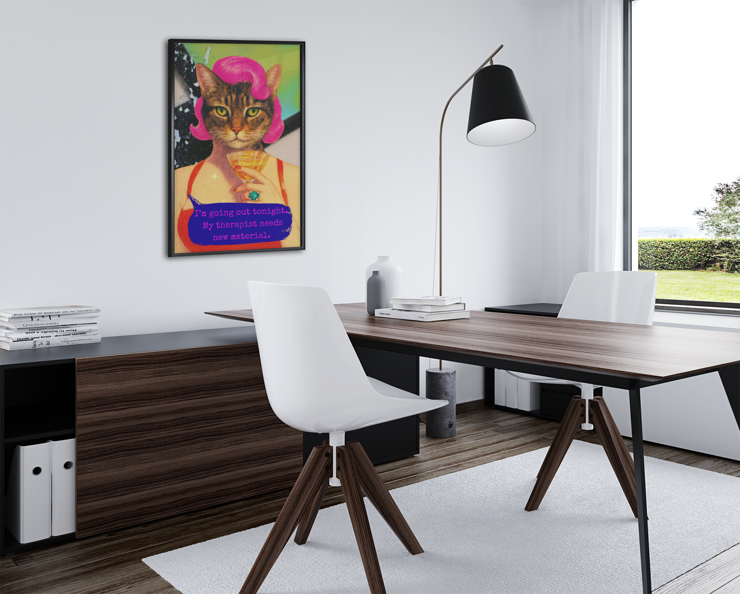 Framed Cat Poster Funny Quote Vintage Wall Art Therapist Humor