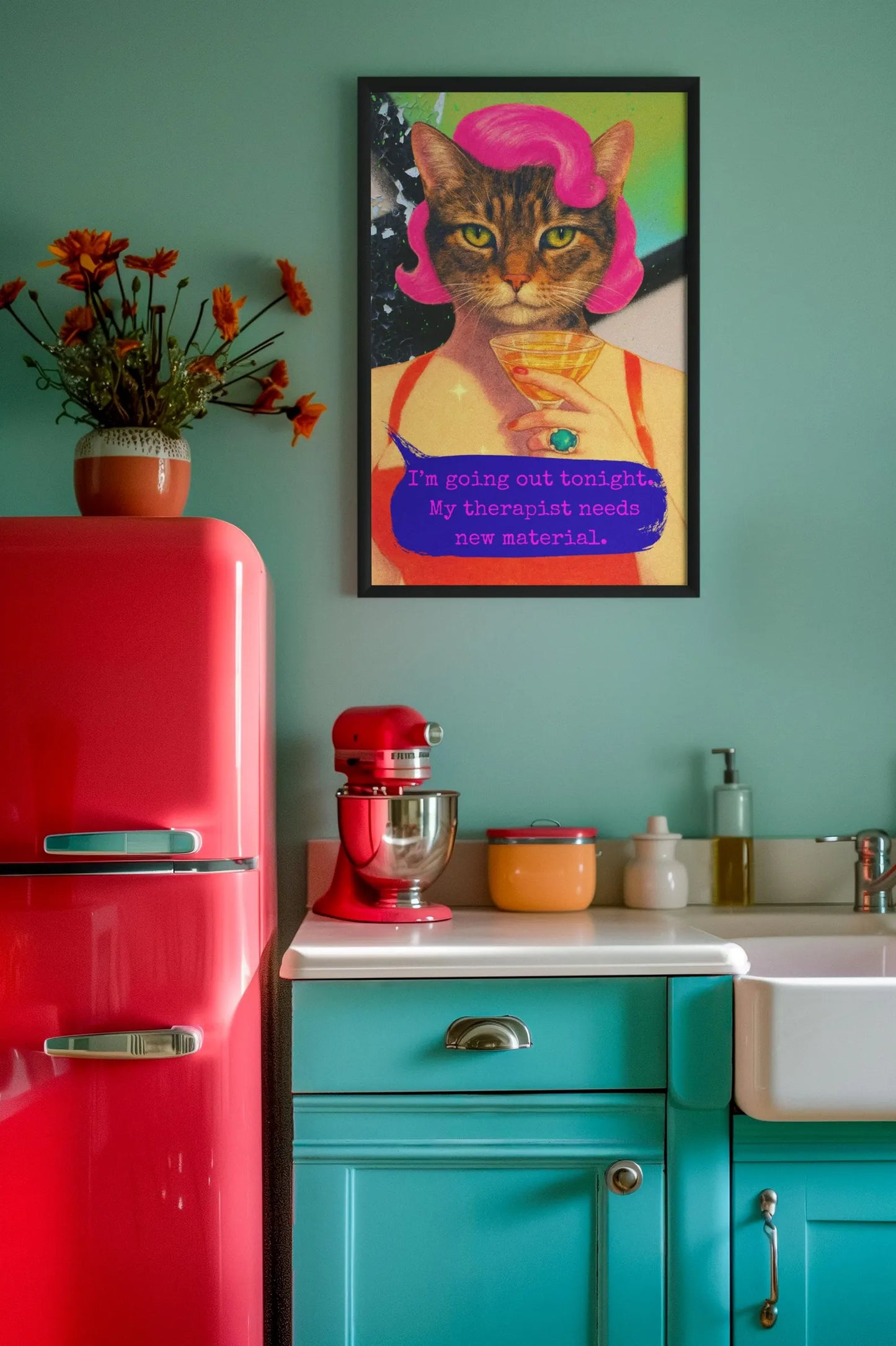Framed Cat Poster Funny Quote Vintage Wall Art Therapist Humor