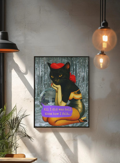 Framed Cat Poster Dark Quote Vintage Wall Art Emotional Sarcasm