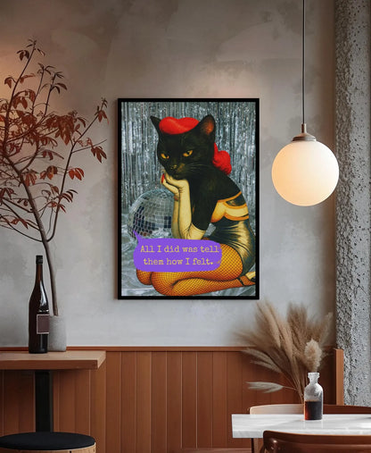Framed Cat Poster Dark Quote Vintage Wall Art Emotional Sarcasm