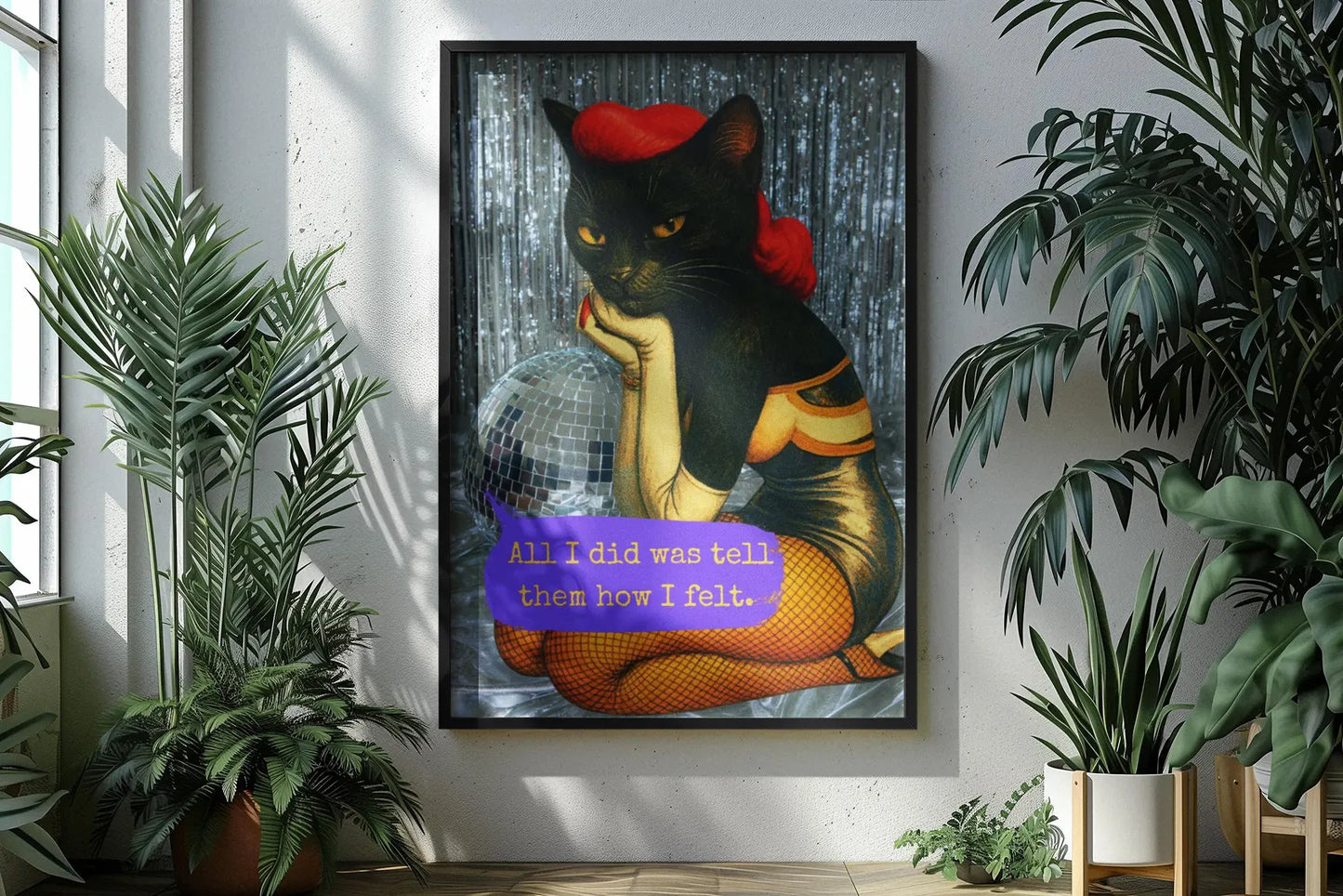 Framed Cat Poster Dark Quote Vintage Wall Art Emotional Sarcasm