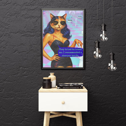 Feminist Cat Art Dark Humor Poster Sarcastic Vintage Framed