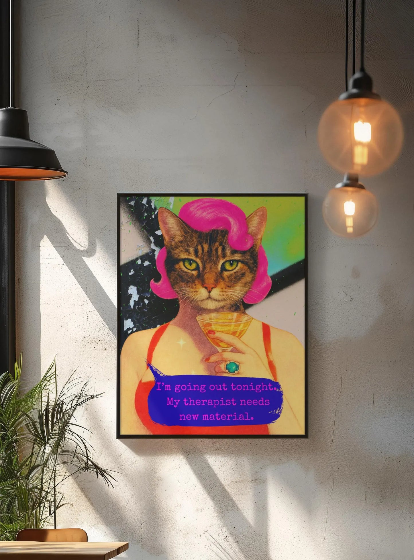 Framed Cat Poster Funny Quote Vintage Wall Art Therapist Humor