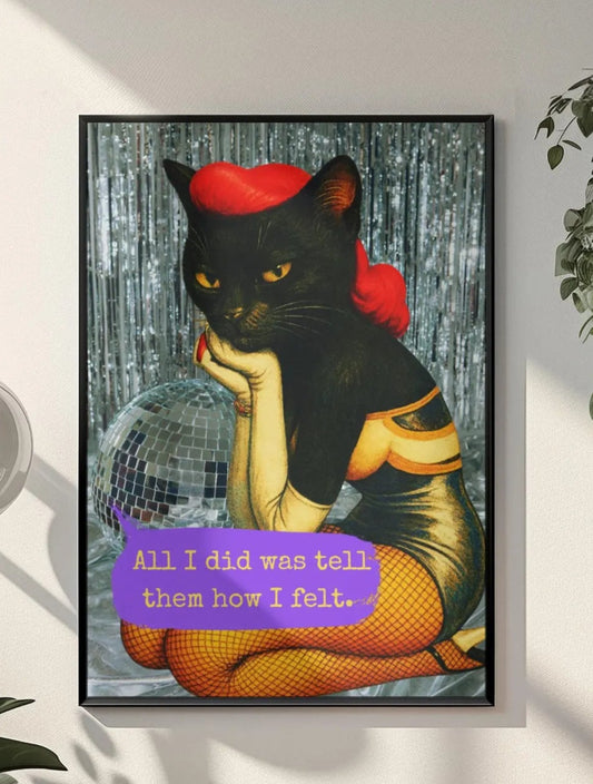 Framed Cat Poster Dark Quote Vintage Wall Art Emotional Sarcasm