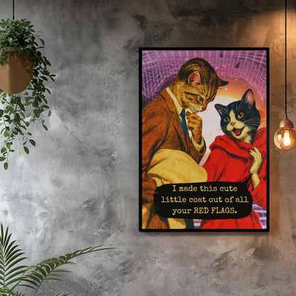 Red Flags Cat Poster · Framed Dark Humor Art Print