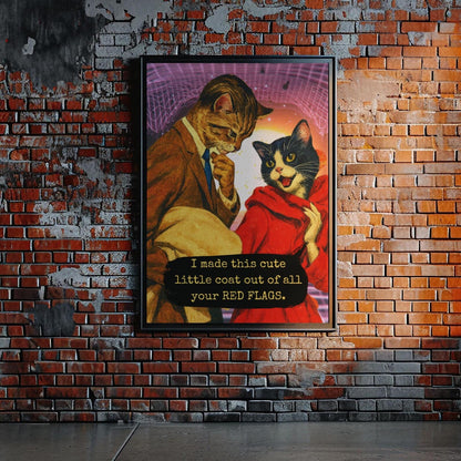 Red Flags Cat Poster · Framed Dark Humor Art Print