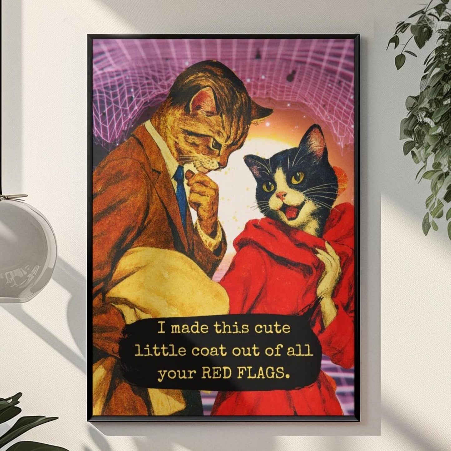 Red Flags Cat Poster · Framed Dark Humor Art Print
