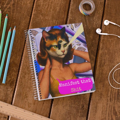 Notebook Spiral Sarcastic Cat Quote: MANIFEST THAT SHIT