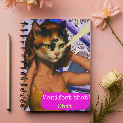 Notebook Spiral Sarcastic Cat Quote: MANIFEST THAT SHIT