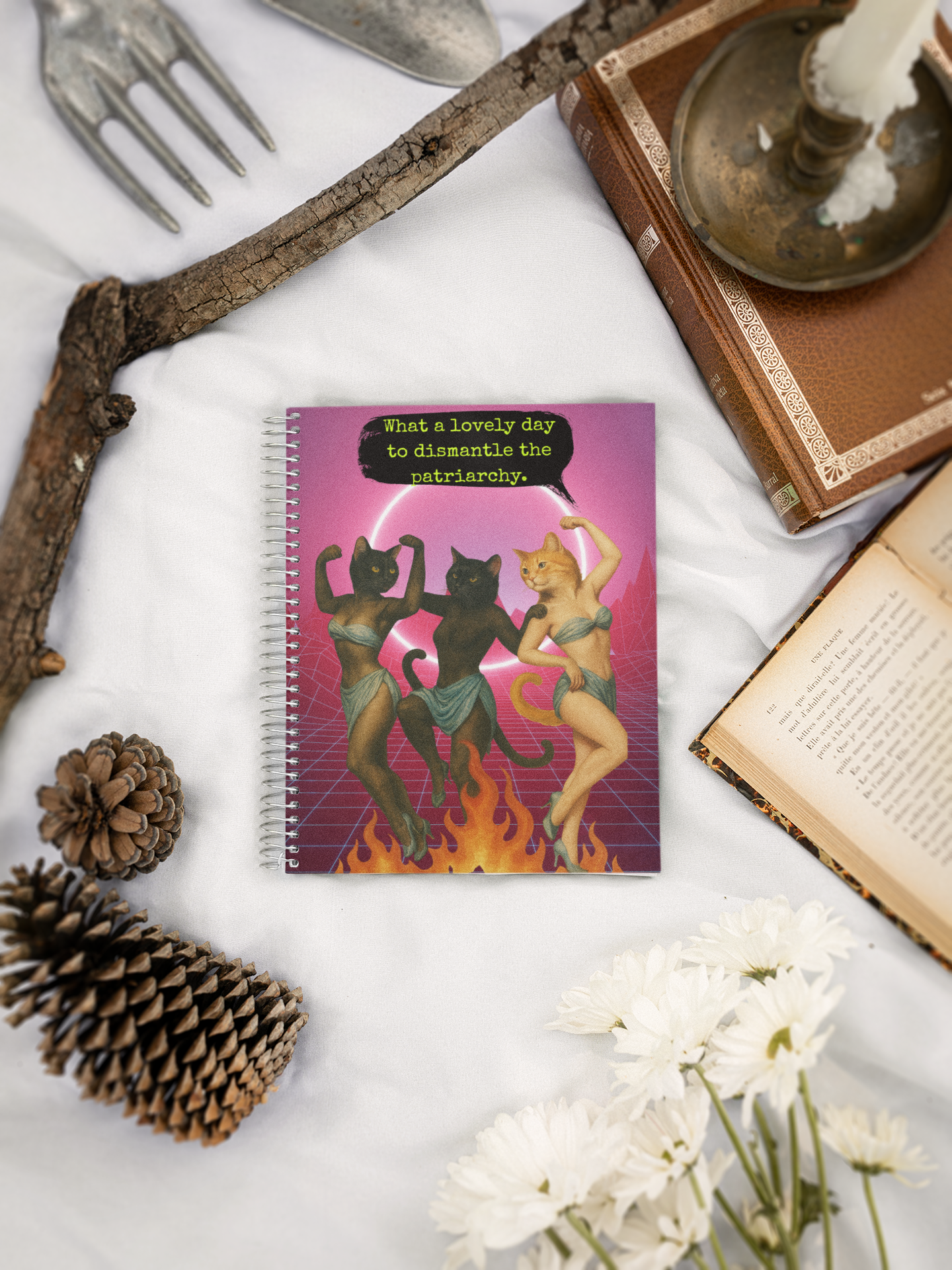 Notebook Spiral Sarcastic Cat Quote: What a Lovely Day to dismantle the Patriarchy