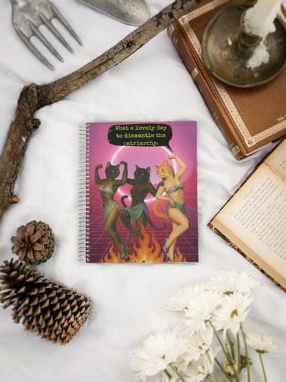 Notebook Spiral Sarcastic Cat Quote: What a Lovely Day to dismantle the Patriarchy