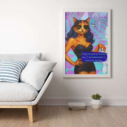 Feminist Cat Art Dark Humor Poster Sarcastic Vintage Framed