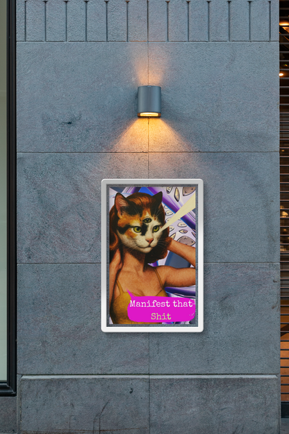 Framed Cat Poster Manifest Quote Vintage Witchy Wall Art Feminist