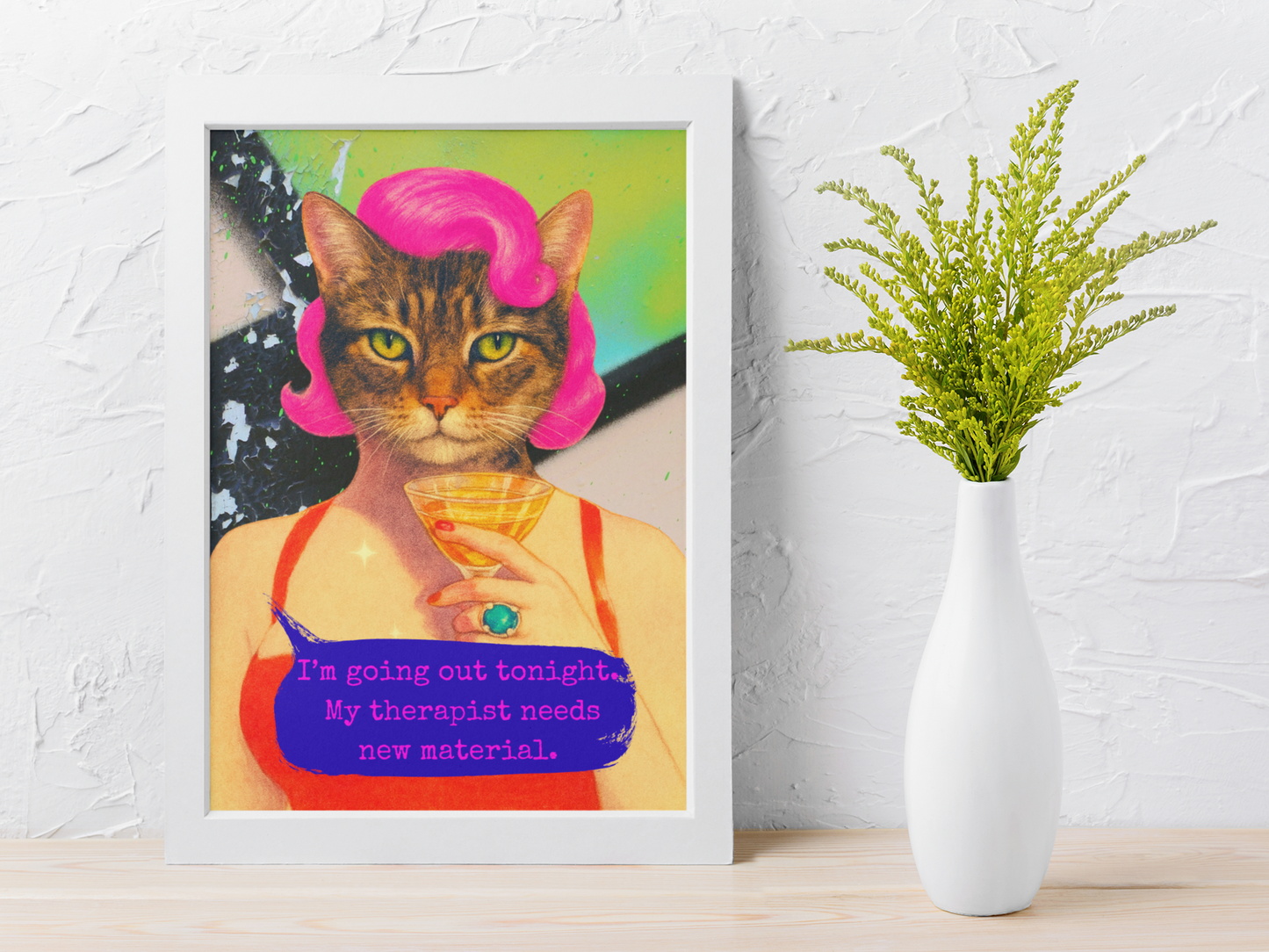 Framed Cat Poster Funny Quote Vintage Wall Art Therapist Humor