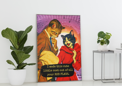 Red Flags Cat Poster · Framed Dark Humor Art Print