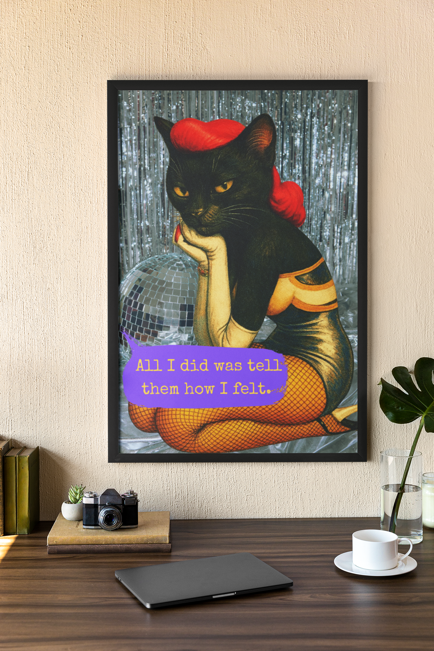 Framed Cat Poster Dark Quote Vintage Wall Art Emotional Sarcasm