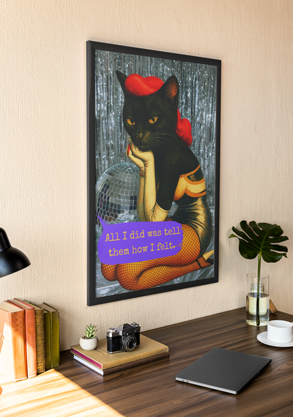 Framed Cat Poster Dark Quote Vintage Wall Art Emotional Sarcasm