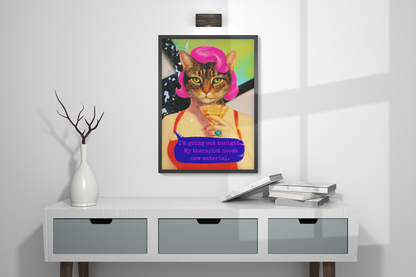 Framed Cat Poster Funny Quote Vintage Wall Art Therapist Humor