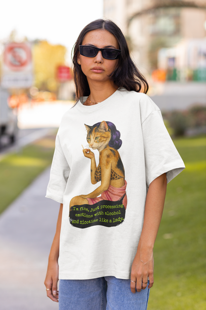 Sarcastic Oversized Shirt Dark Feminine Quote Alcohol Nicotine Humor