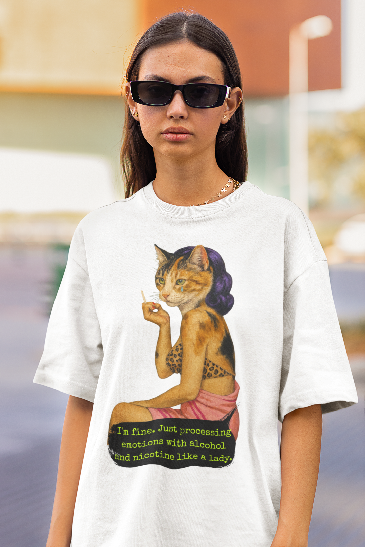 Sarcastic Oversized Shirt Dark Feminine Quote Alcohol Nicotine Humor