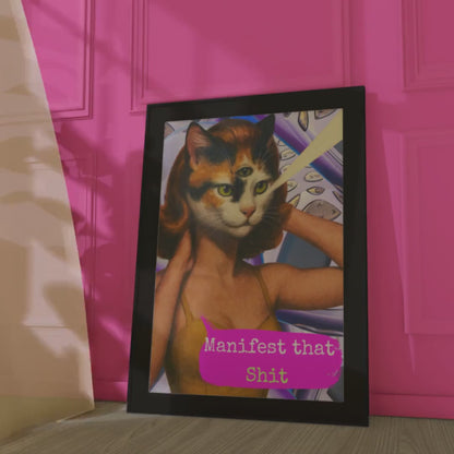 Framed Cat Poster Manifest Quote Vintage Witchy Wall Art Feminist